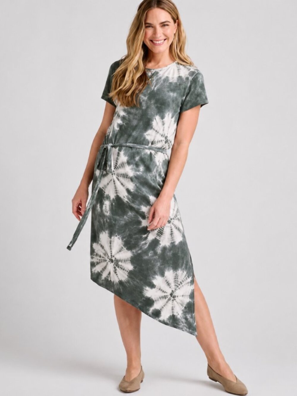 Splendid Allegra Tie Dye Asymmetrical Midi Dress Green Size‎ XS NWOT